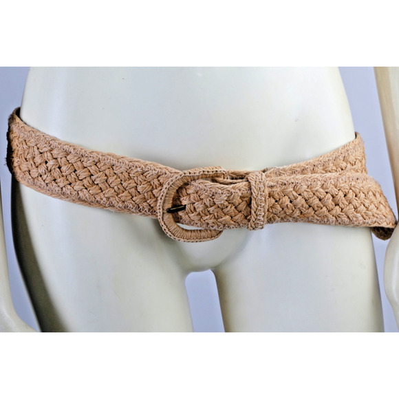 Lauren Ralph Lauren Belt L Woven Raffia Straw Wide Braided Tan Beige Summer Boho main image 5